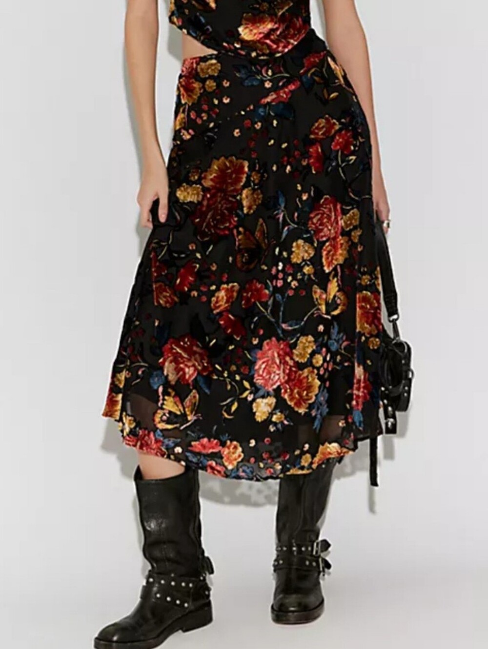 Free People Electra Heart Midi Velvet Skirt